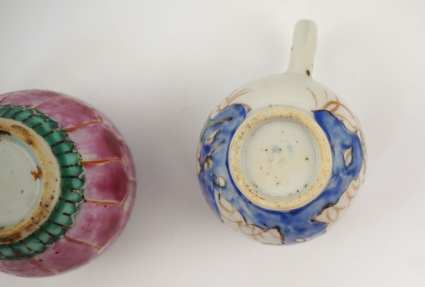 An unusual Chinese famille rose miniature coffee cup and a lotus bud shaped jar, Qianlong period